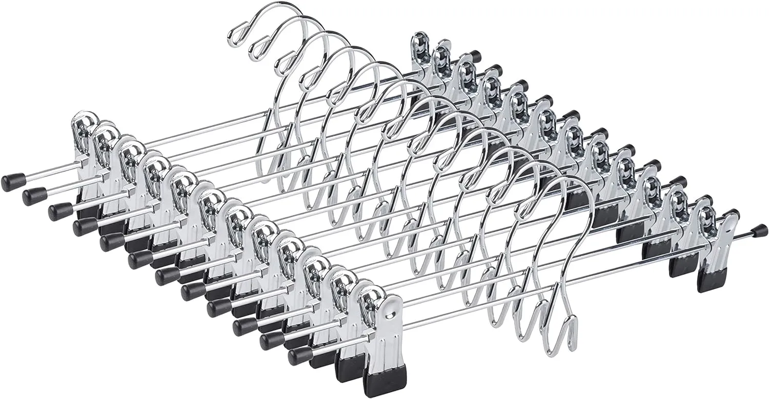 12 Pack Heavy Duty Add on Metal Pants Skirt Hangers, Stackable Add-on Metal Clothes Hangers with 2-Adjustable Clips, Cascading Clip Hangers Space Saving for Jeans, Slacks