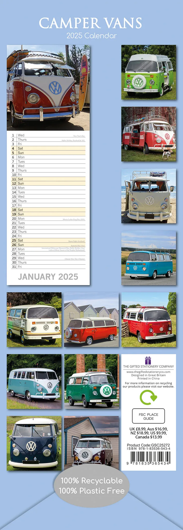 2025 Camper Vans Slimline Wall Calendar