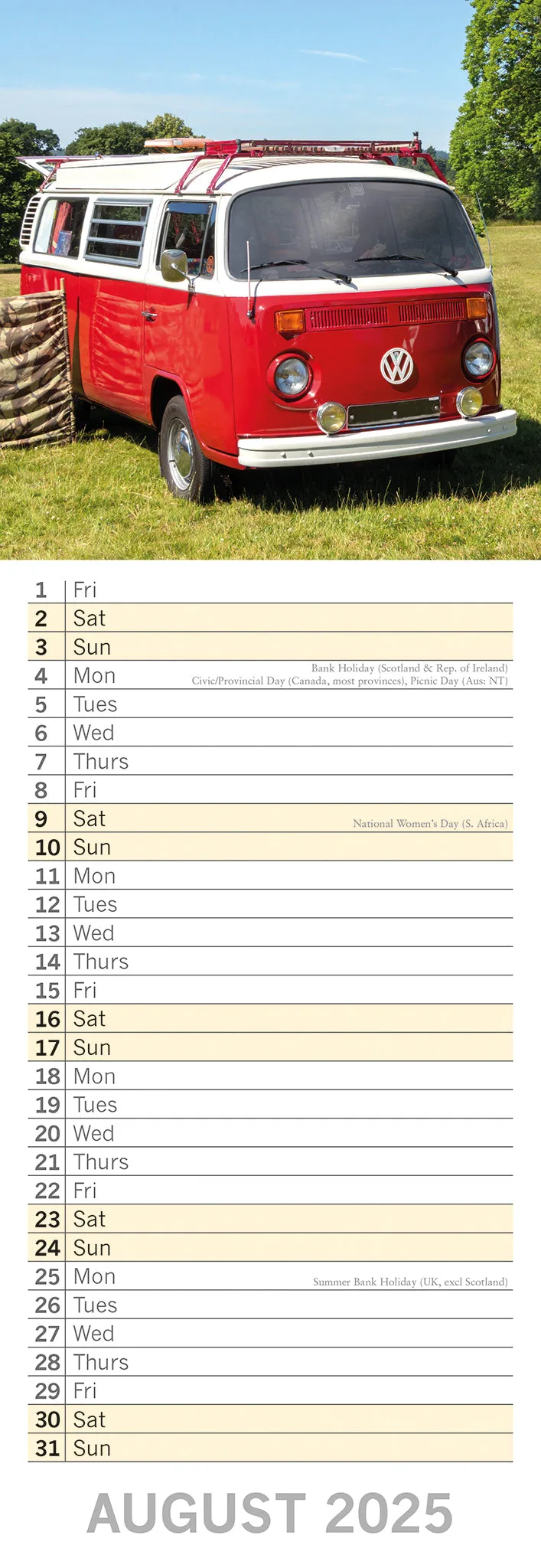 2025 Camper Vans Slimline Wall Calendar