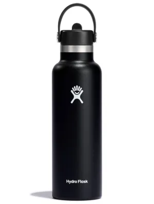 21oz Standard Mouth with Flex Straw Cap Black Bottle