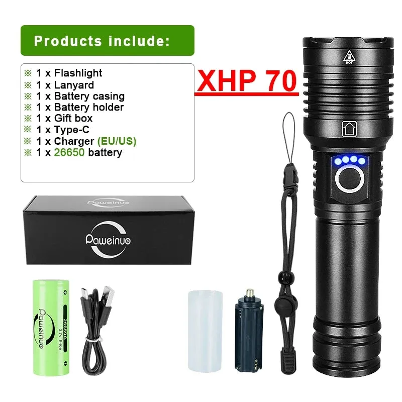 3800LM XHP360 LED Rechargeable Flashlight 18650 USB High Power LED Flashlight Zoom Torch IPX5 Tactical Lantern Camping Hand Lamp