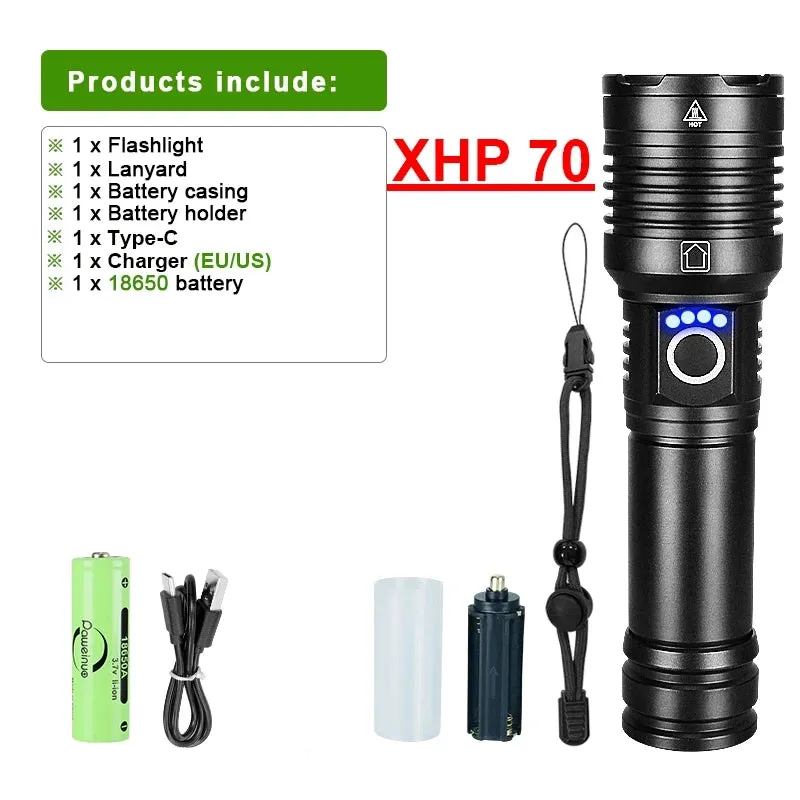 3800LM XHP360 LED Rechargeable Flashlight 18650 USB High Power LED Flashlight Zoom Torch IPX5 Tactical Lantern Camping Hand Lamp