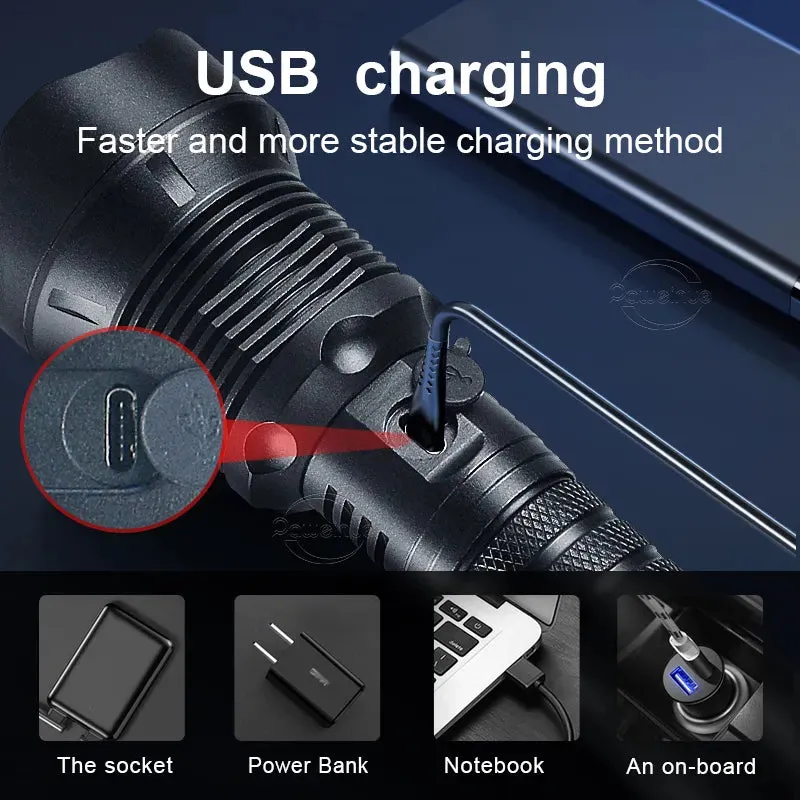 3800LM XHP360 LED Rechargeable Flashlight 18650 USB High Power LED Flashlight Zoom Torch IPX5 Tactical Lantern Camping Hand Lamp