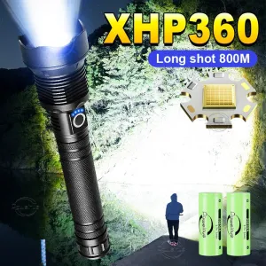 3800LM XHP360 LED Rechargeable Flashlight 18650 USB High Power LED Flashlight Zoom Torch IPX5 Tactical Lantern Camping Hand Lamp