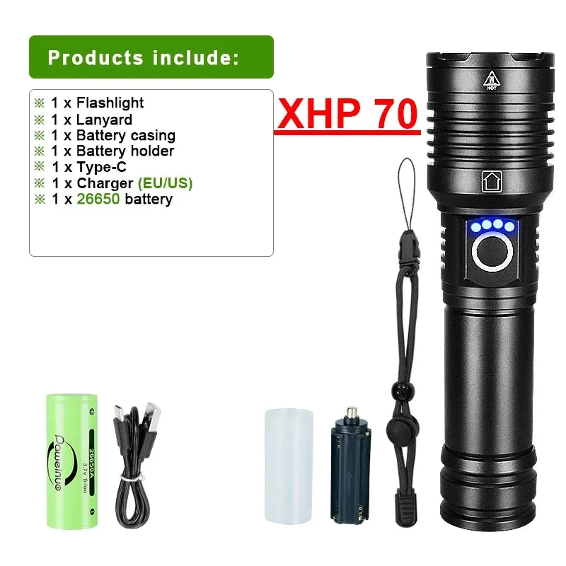 3800LM XHP360 LED Rechargeable Flashlight 18650 USB High Power LED Flashlight Zoom Torch IPX5 Tactical Lantern Camping Hand Lamp
