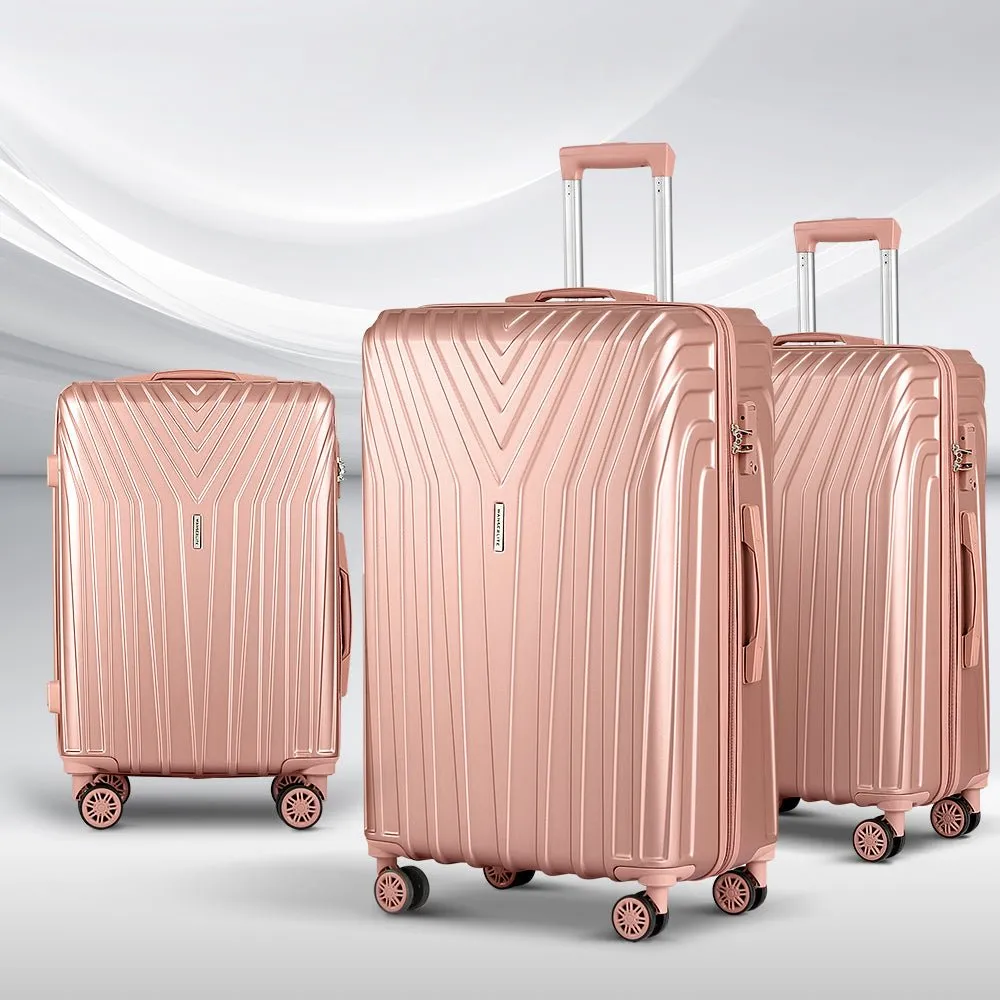 3pc Luggage Trolley Suitcase Sets | 20'' 24'' 28'' | Travel Hard Case | Lightweight Pink
