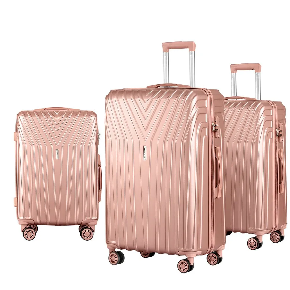 3pc Luggage Trolley Suitcase Sets | 20'' 24'' 28'' | Travel Hard Case | Lightweight Pink