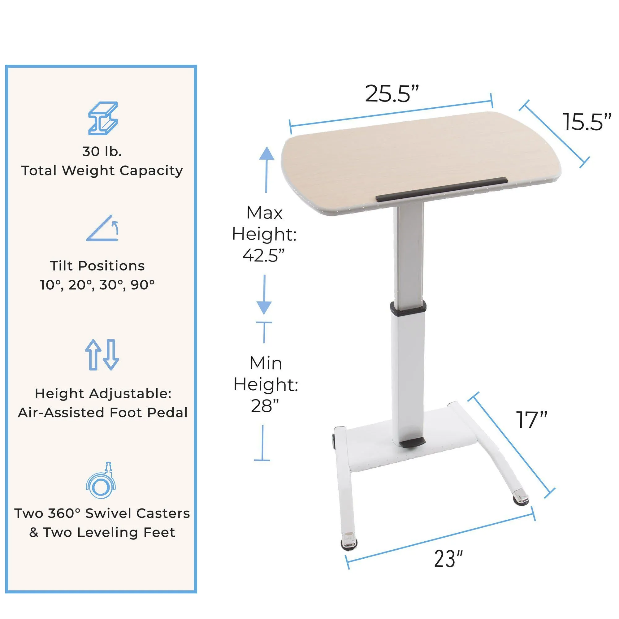 Cruizer Pivot Mobile Standing Desk with Tilting Desktop | Portable Podium