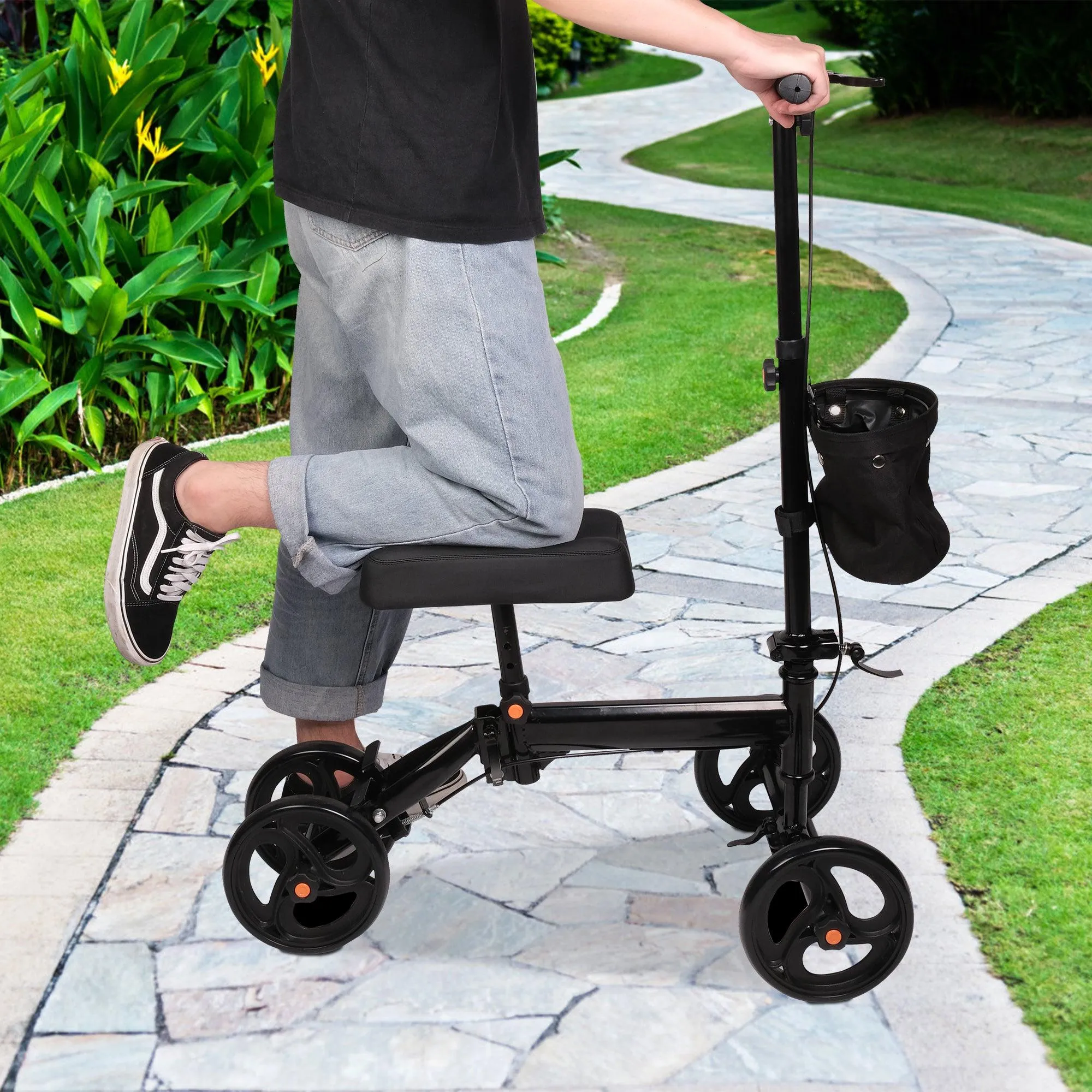 Foldable Knee Walker Adjustable Steerable Knee Scooter Suitable with Foot/Ankle Injuries, Black