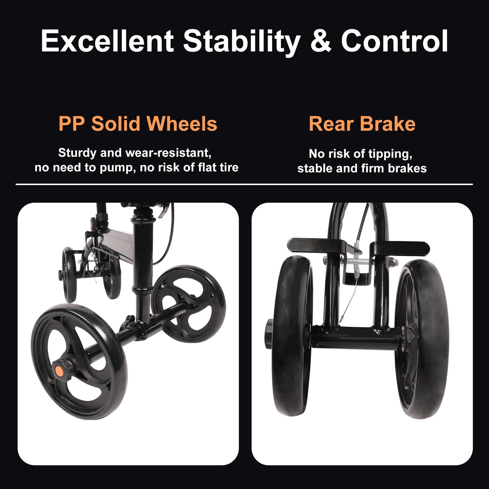 Foldable Knee Walker Adjustable Steerable Knee Scooter Suitable with Foot/Ankle Injuries, Black
