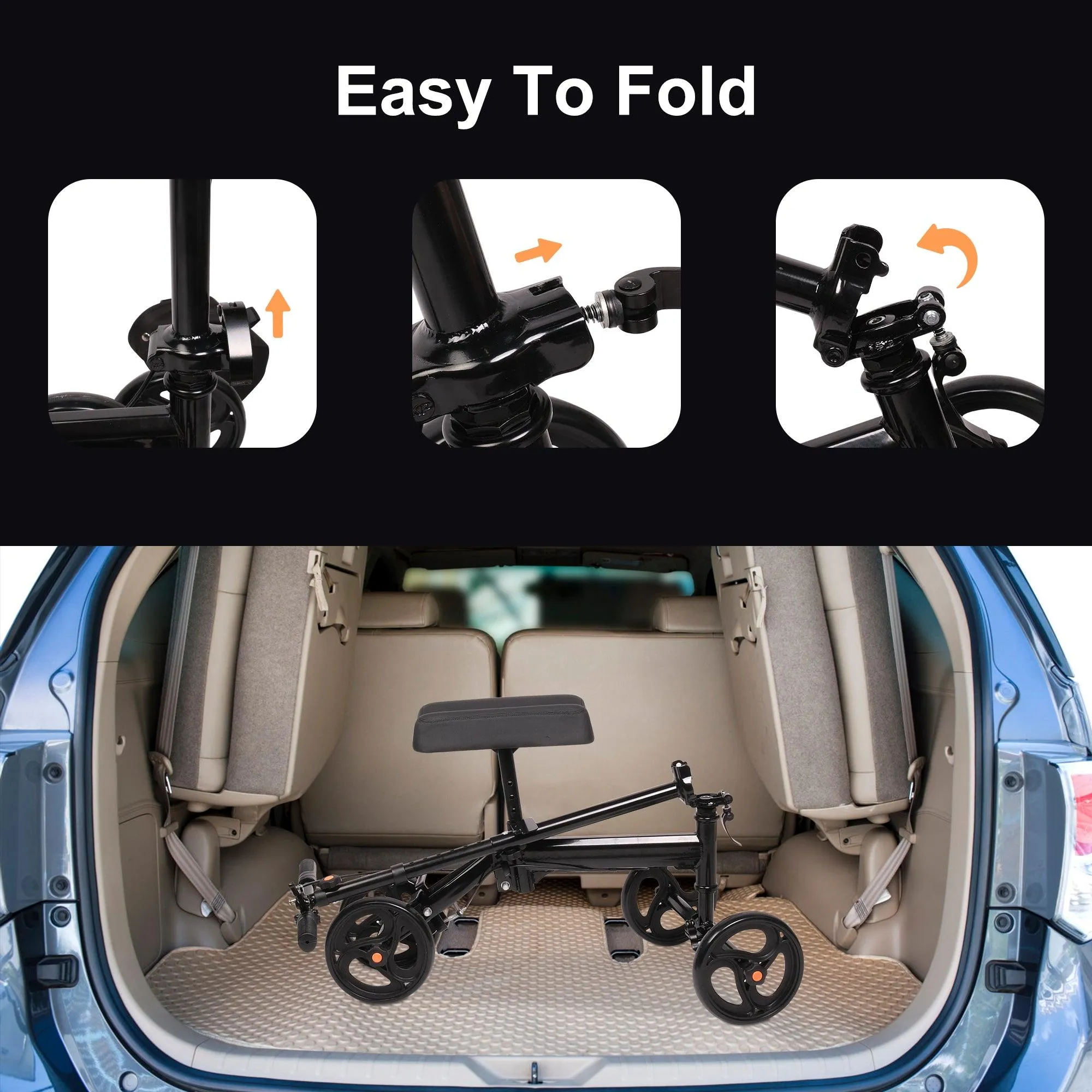 Foldable Knee Walker Adjustable Steerable Knee Scooter Suitable with Foot/Ankle Injuries, Black
