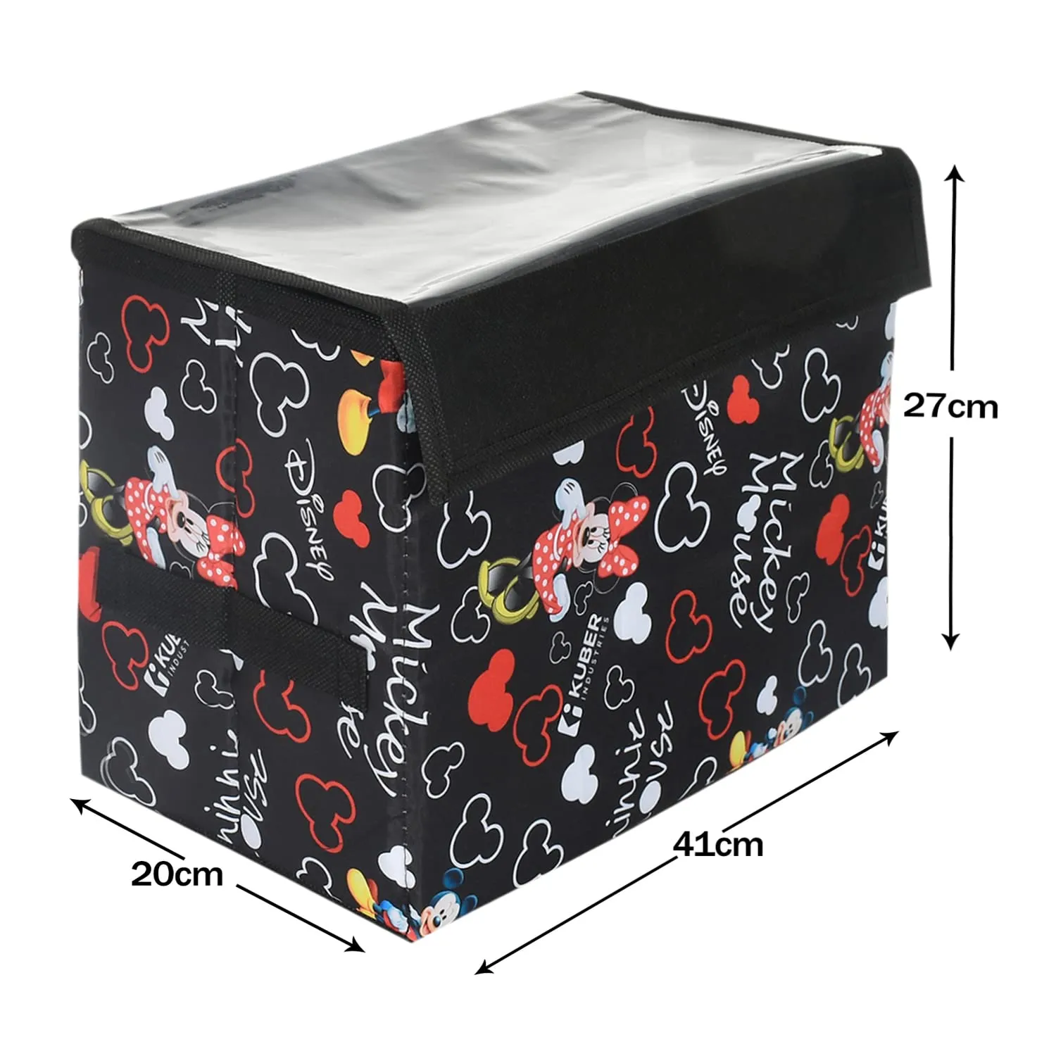 Heart Home Disney Minnie Storage Box|Non-Woven Foldable Large Storage Organizer for Toys|Cloths with Transparent Lid & Handle|Pack of 3 (Black)