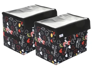 Heart Home Disney Minnie Storage Box|Non-Woven Foldable Small Storage Organizer for Toys|Cloths with Transparent Lid & Handle|Pack of 2 (Black)