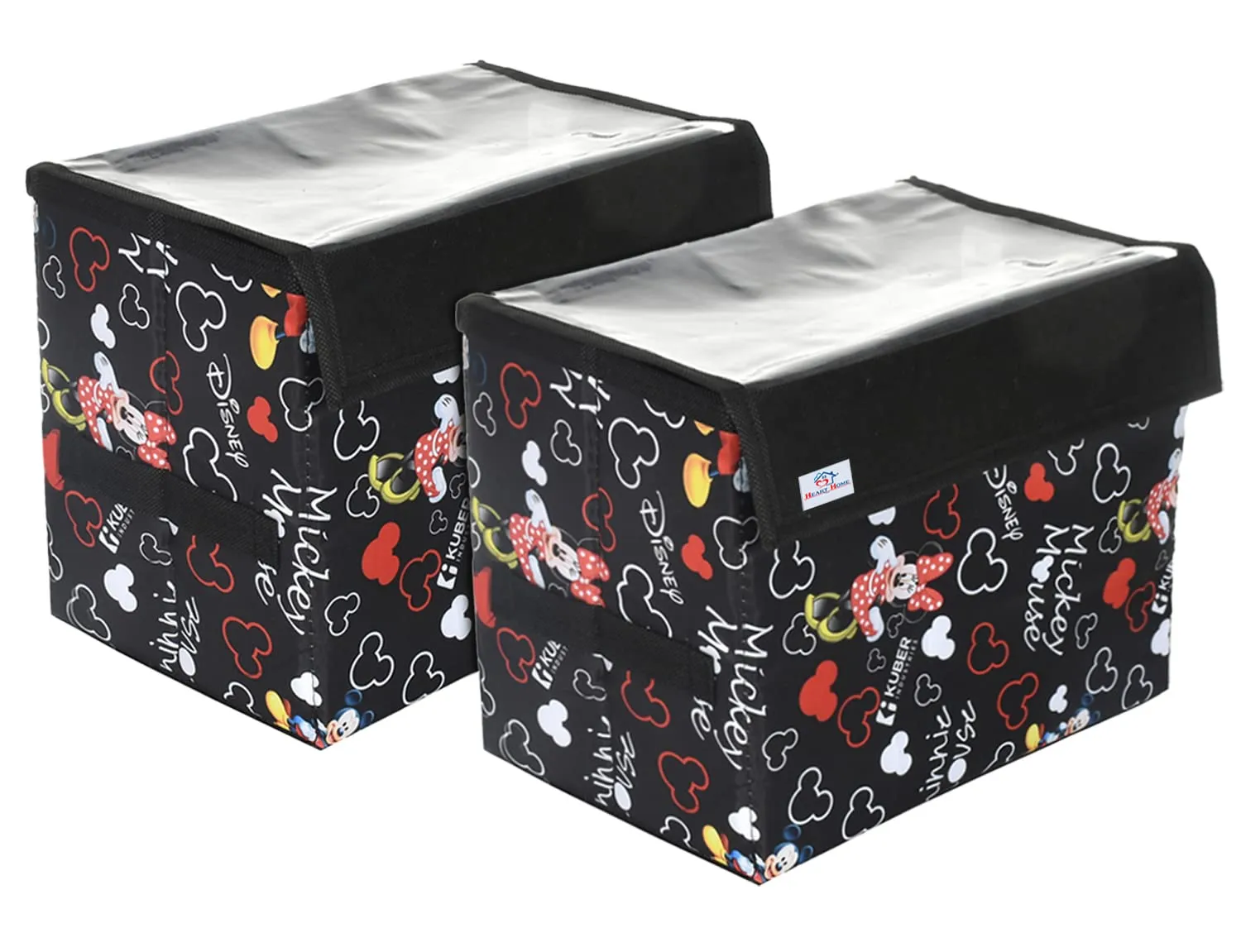 Heart Home Disney Minnie Storage Box|Non-Woven Foldable Small Storage Organizer for Toys|Cloths with Transparent Lid & Handle|Pack of 2 (Black)