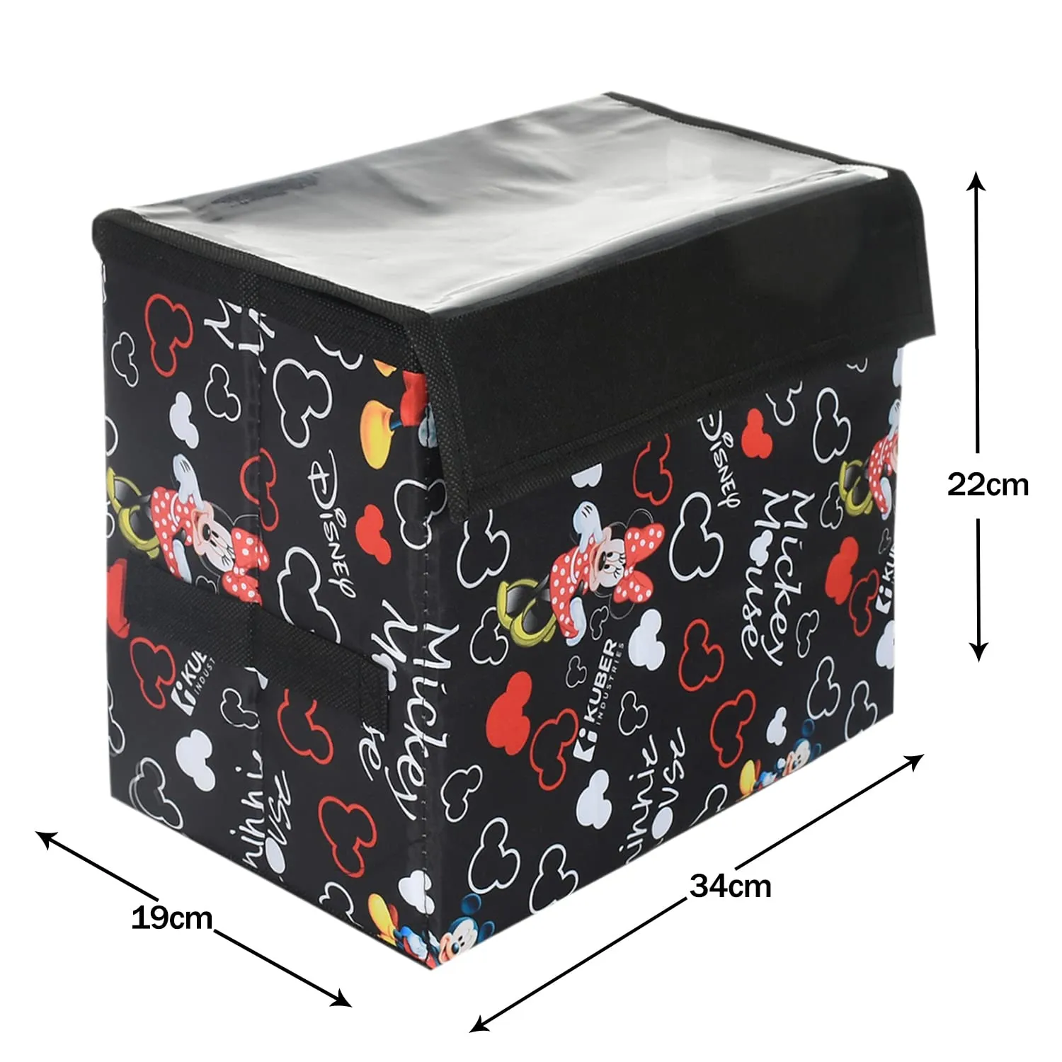 Heart Home Disney Minnie Storage Box|Non-Woven Foldable Small Storage Organizer for Toys|Cloths with Transparent Lid & Handle|Pack of 2 (Black)
