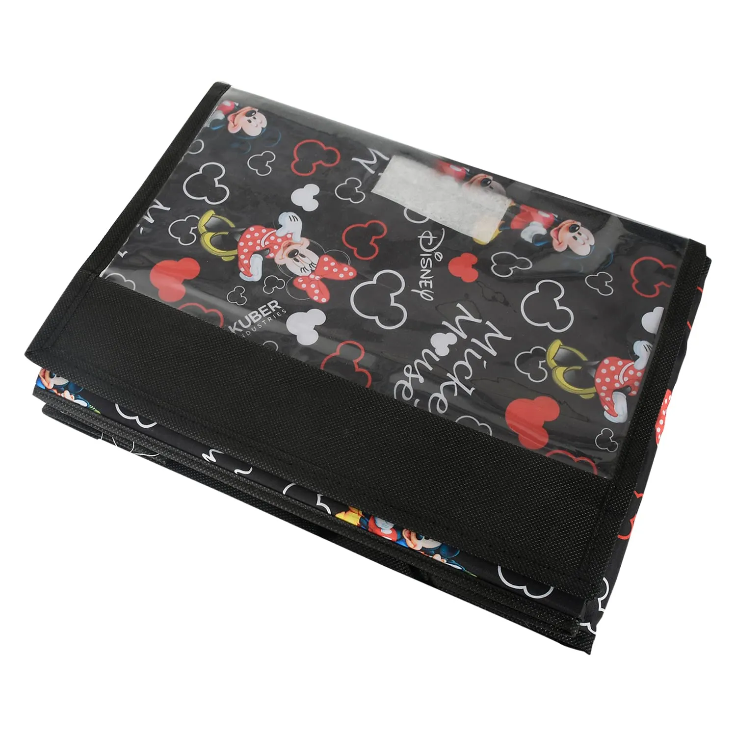 Heart Home Disney Minnie Storage Box|Non-Woven Foldable Small Storage Organizer for Toys|Cloths with Transparent Lid & Handle|Pack of 2 (Black)