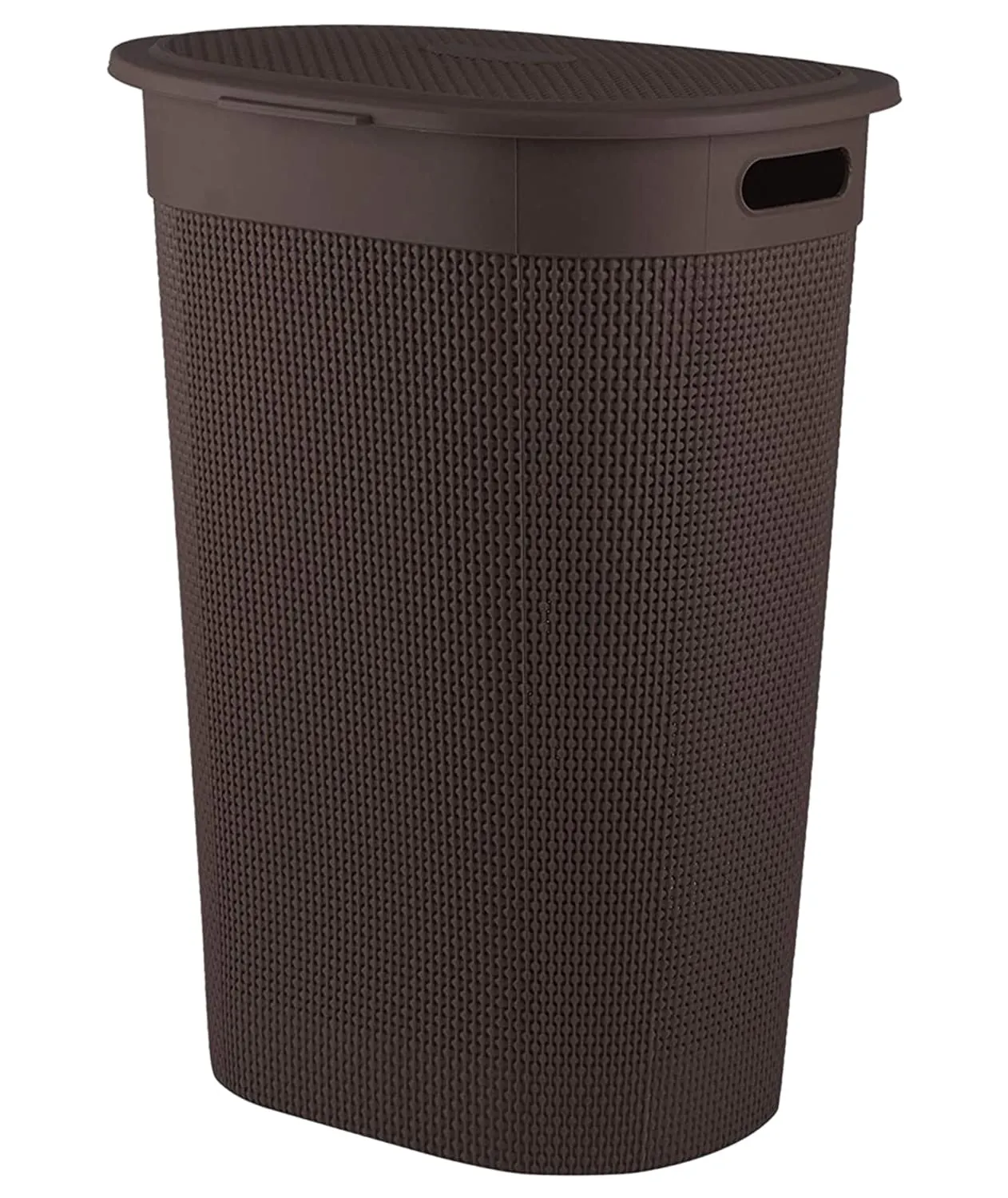 Heart Home Slim Durable Lightweight Plastic Laundry Basket, Storage Organizer With Lid, 55 Ltr. (Brown)-46HH0456