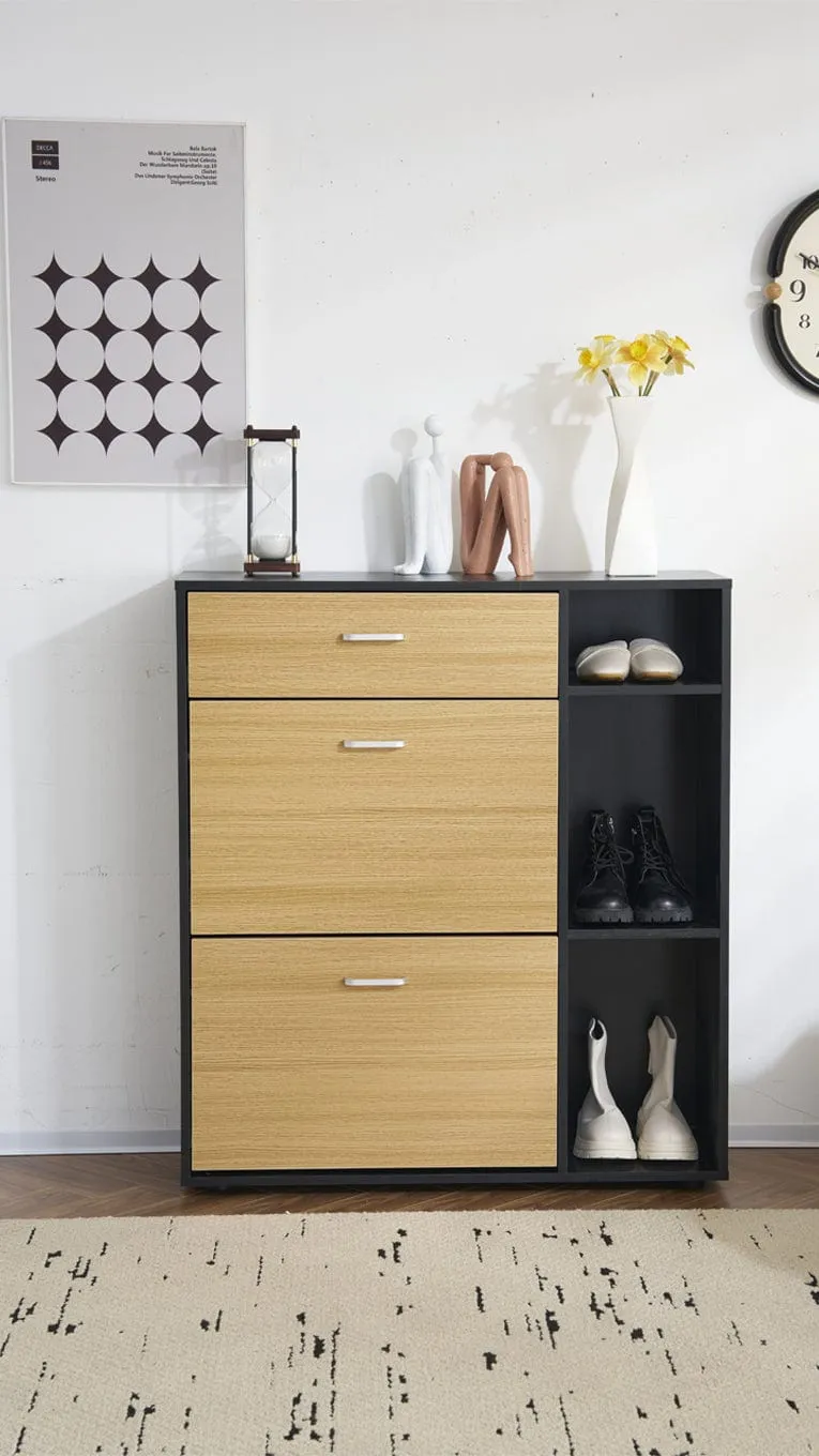 Heritage Black Oak Shoe Storage Cabinet Shoe Rack Organizer With Drawer