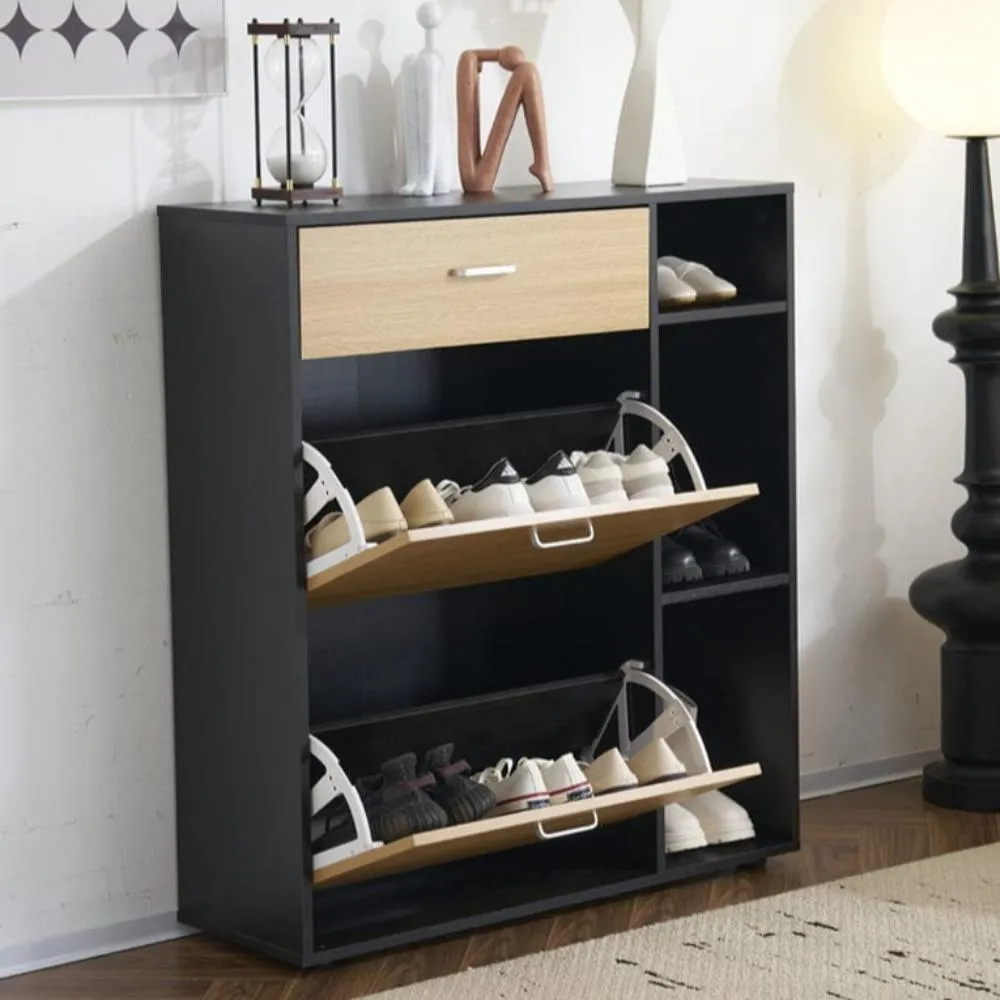 Heritage Black Oak Shoe Storage Cabinet Shoe Rack Organizer With Drawer
