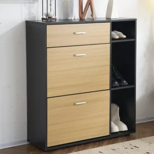 Heritage Black Oak Shoe Storage Cabinet Shoe Rack Organizer With Drawer