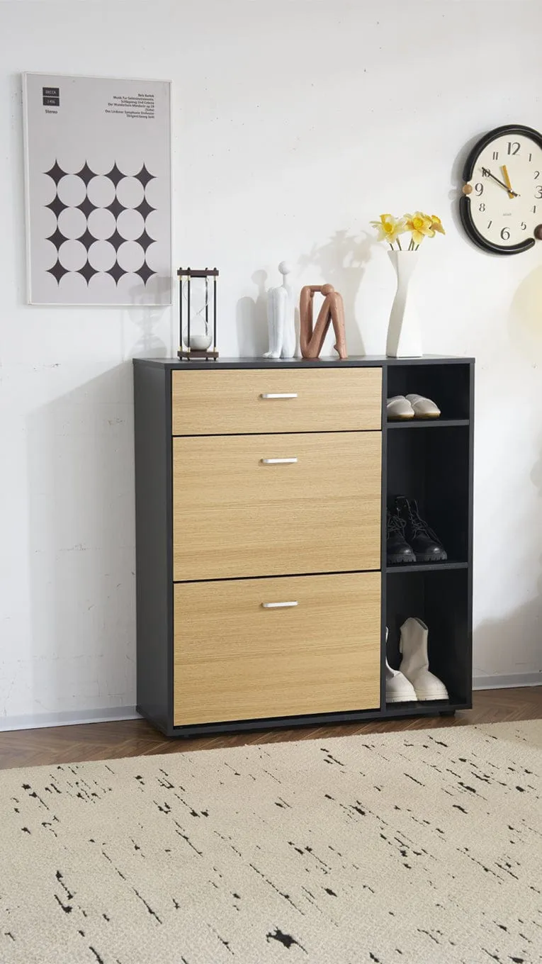 Heritage Black Oak Shoe Storage Cabinet Shoe Rack Organizer With Drawer