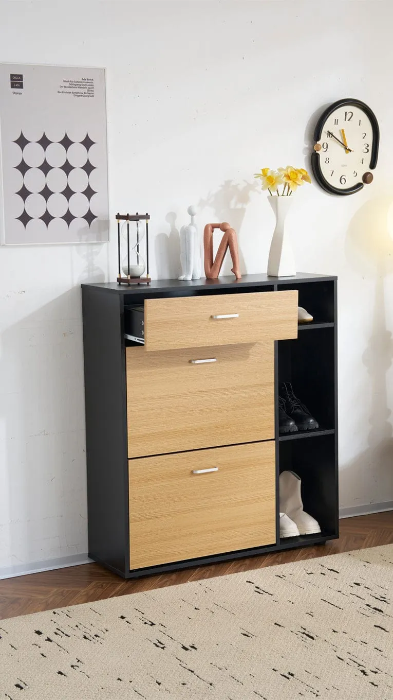 Heritage Black Oak Shoe Storage Cabinet Shoe Rack Organizer With Drawer