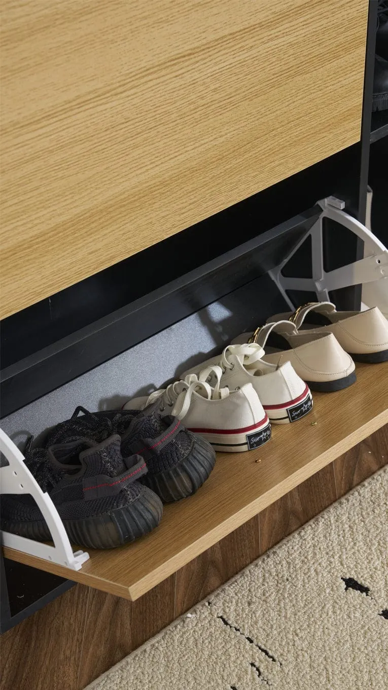 Heritage Black Oak Shoe Storage Cabinet Shoe Rack Organizer With Drawer