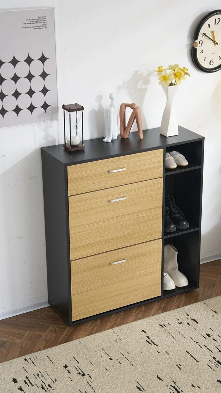 Heritage Black Oak Shoe Storage Cabinet Shoe Rack Organizer With Drawer