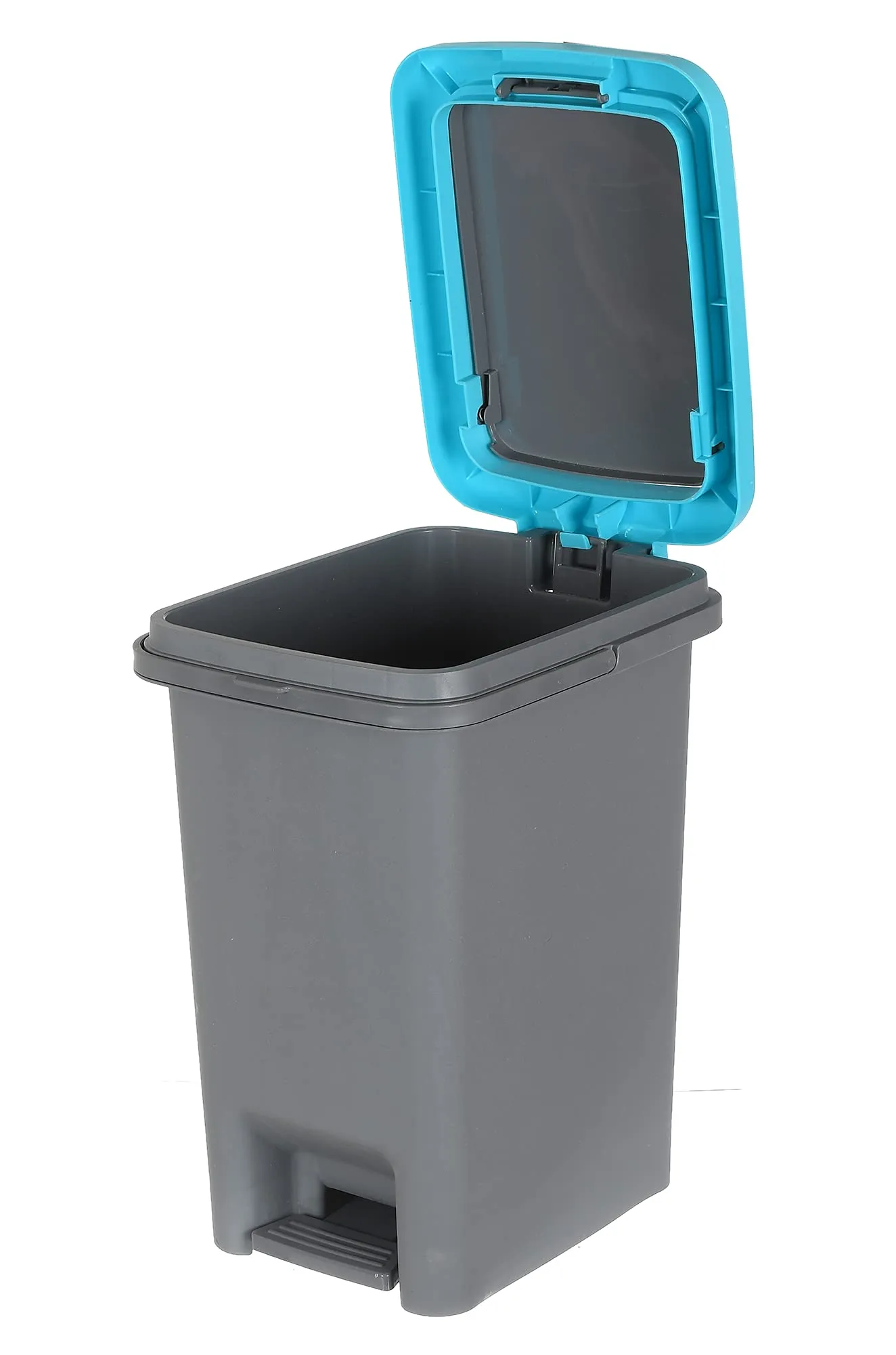 Kuber Industries 10 Ltr Plastic Push & Pedale Dustbin For Home, Kitchen, Office And Bathroom Garbage With Lid & Handle,Set of 2 (Grey & Blue)