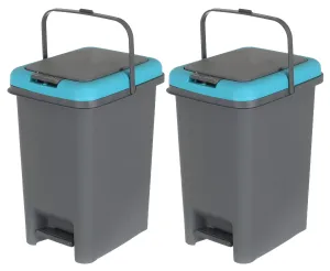 Kuber Industries 10 Ltr Plastic Push & Pedale Dustbin For Home, Kitchen, Office And Bathroom Garbage With Lid & Handle,Set of 2 (Grey & Blue)