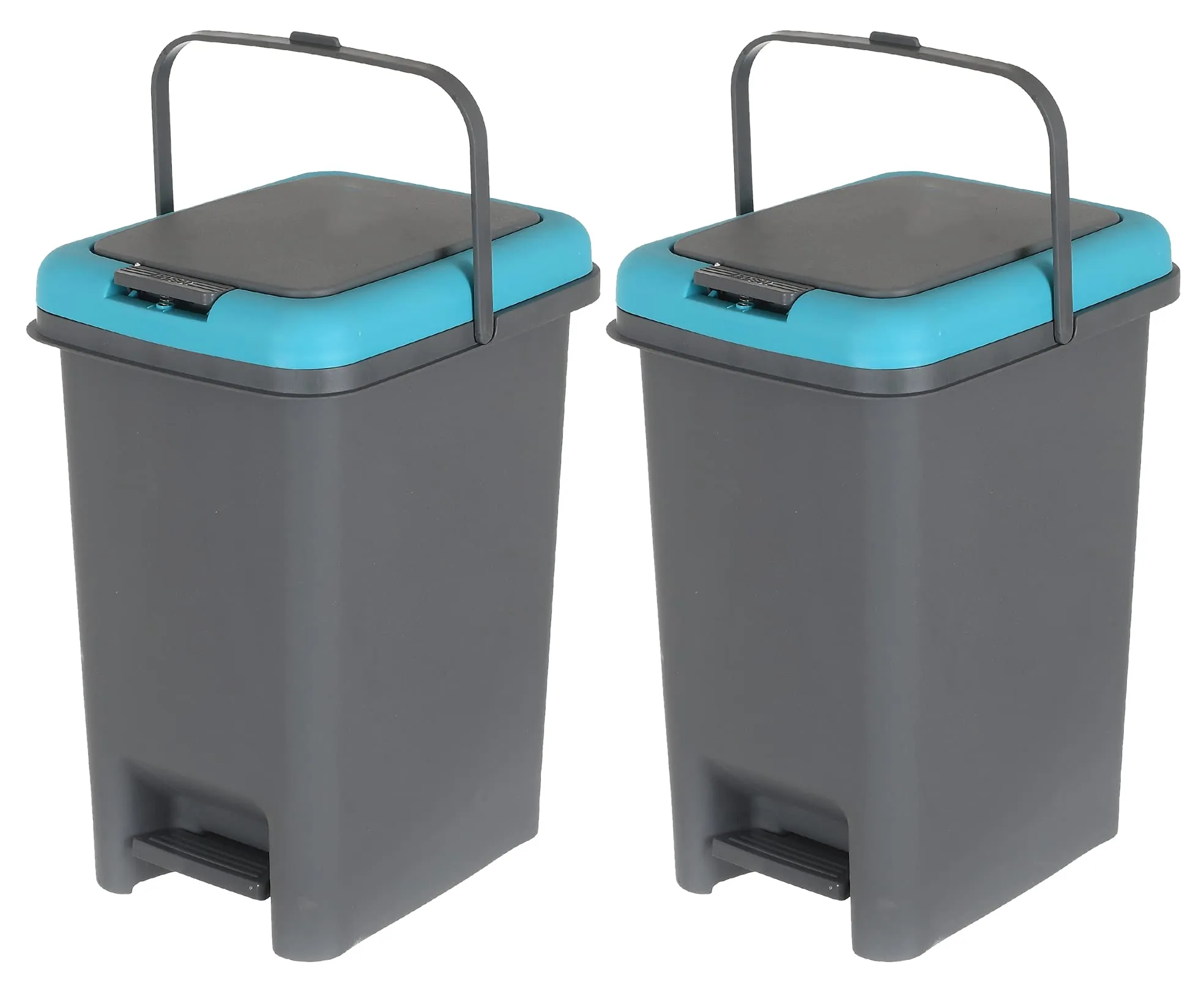 Kuber Industries 10 Ltr Plastic Push & Pedale Dustbin For Home, Kitchen, Office And Bathroom Garbage With Lid & Handle,Set of 2 (Grey & Blue)