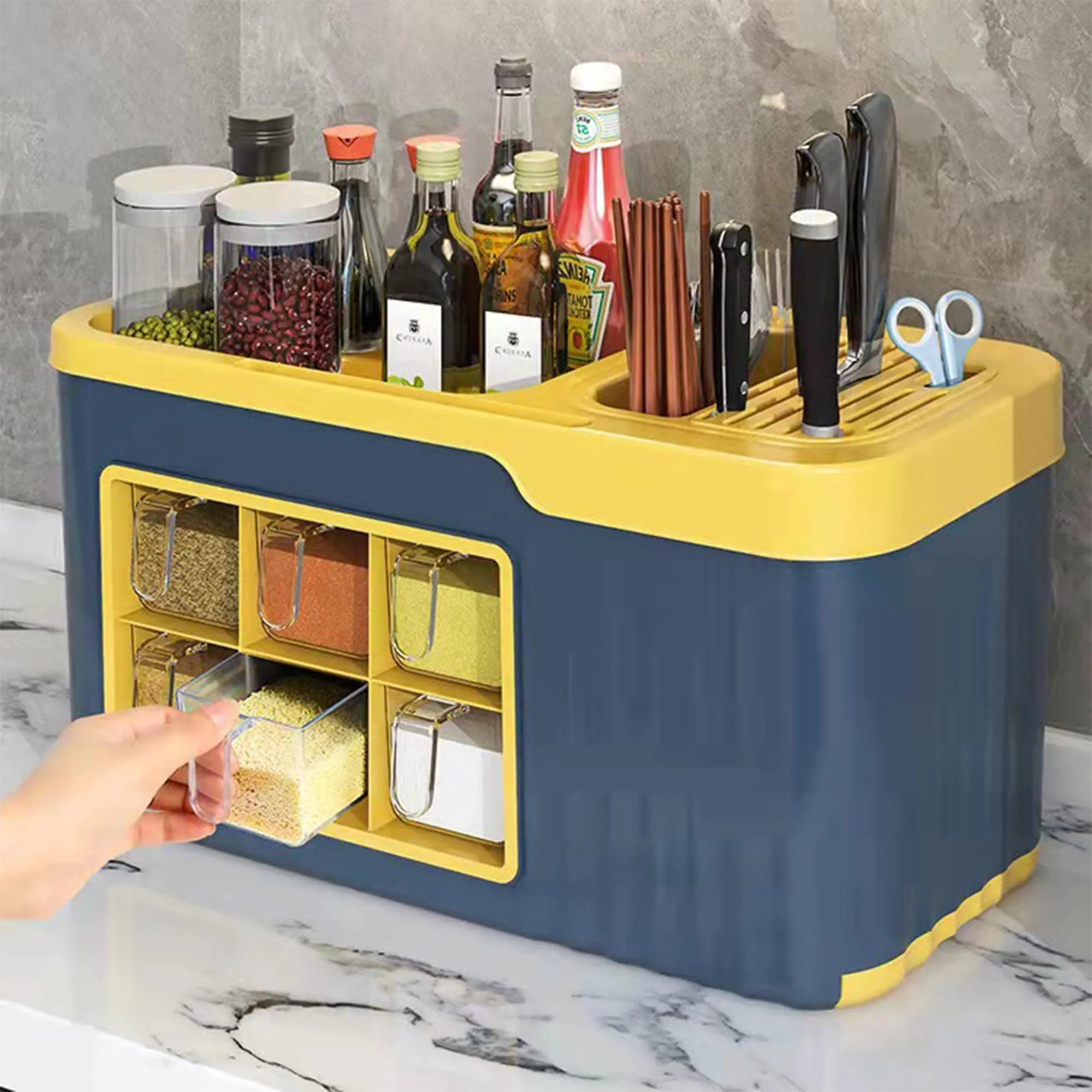 Kuber Industries Pack of 4 Multifunctional Kitchen Spice Organiser box | Multi-Functional Spice Box Rack Organizer for Pantry Countertop| Large Capacity | W8818