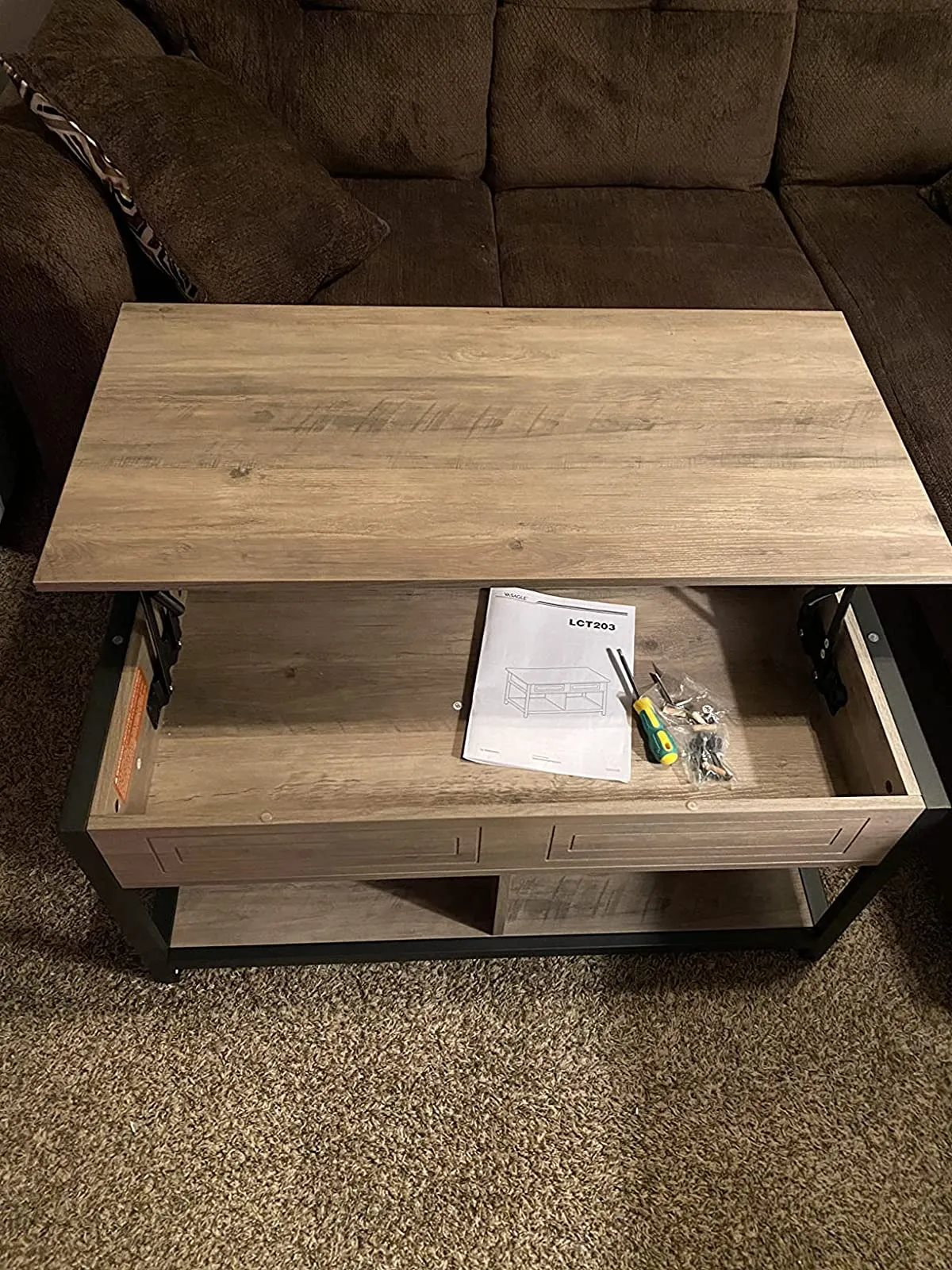 Lift Top Coffee Table, Living Room Table with Hidden and Open Storage Compartments, Steel Frame