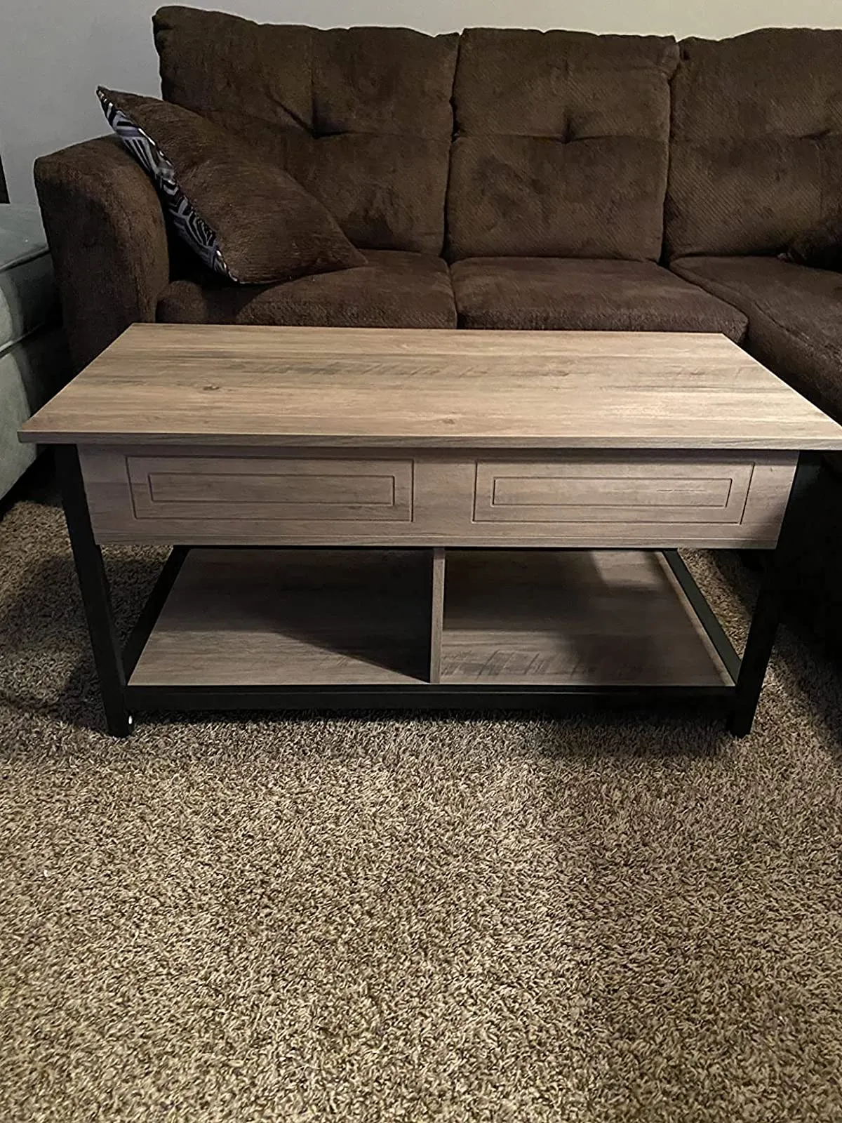 Lift Top Coffee Table, Living Room Table with Hidden and Open Storage Compartments, Steel Frame