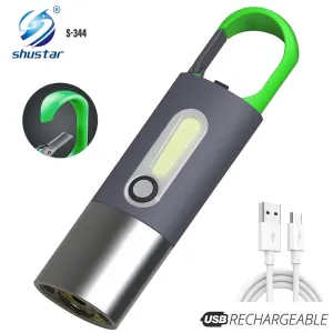 Mini Portable Flashlight, LED   COB Key Light, Side Light Illumination， Four Light Modes, Waterproof Flashlight