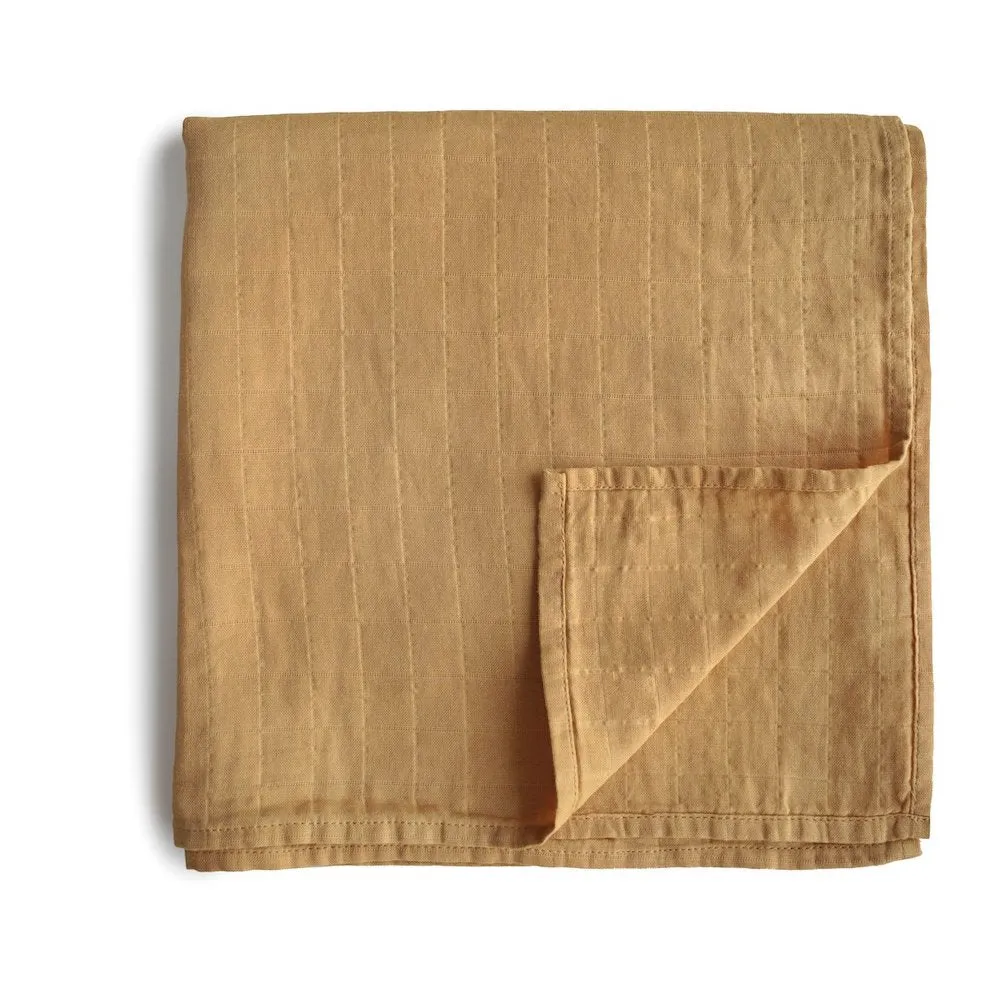 Mushie Organic Cotton Muslin Baby Swaddle - Fall Yellow