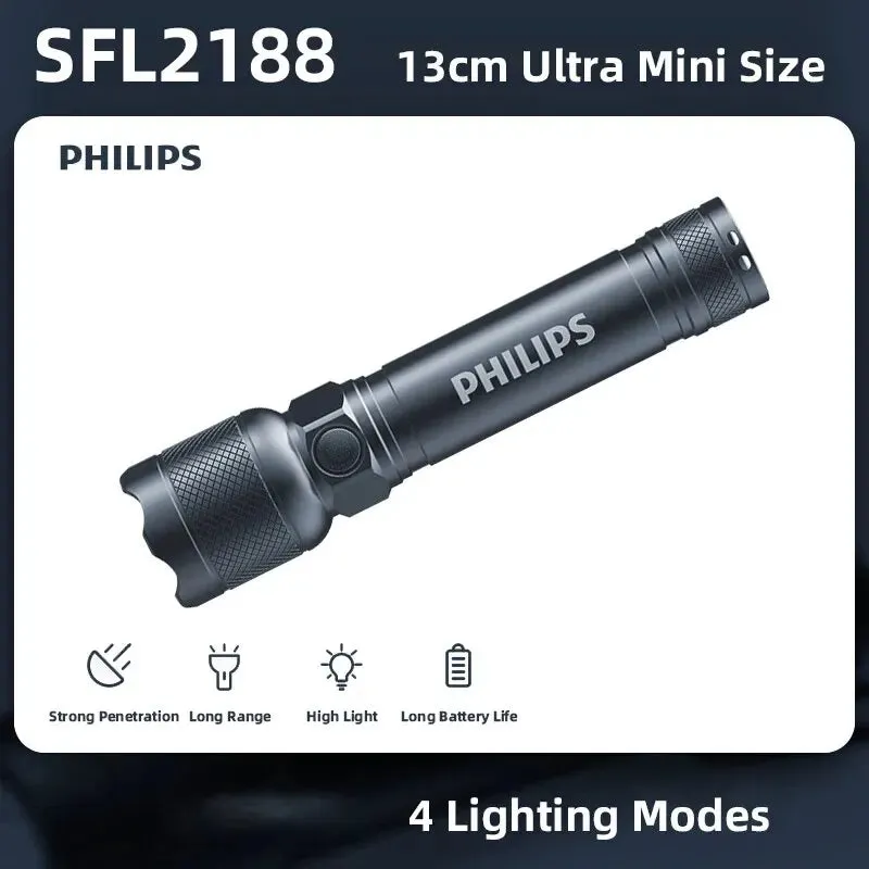 Philips LED Flashlight With USB 18650 Rechargeable Battery 4 Lighting Modes Waterproof Outdoor Camping Self Defense Flashlights