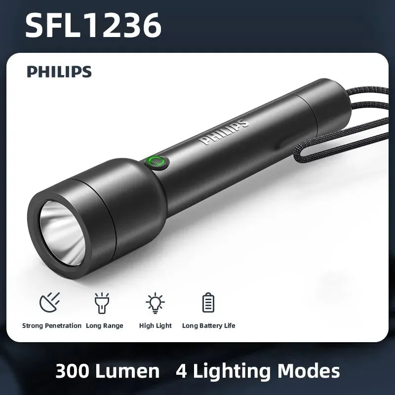 Philips LED Flashlight With USB 18650 Rechargeable Battery 4 Lighting Modes Waterproof Outdoor Camping Self Defense Flashlights