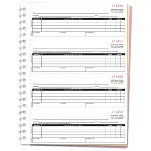 Purchase Order Books (Form NC-124-2) - 2-Part White, Canary Carbonless Paper - 4 Orders/Page (2-3/4" x 7-1/2" Each) - 8.5" x 11" Heavy Duty Coil Bound Books