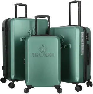 Roberto Cavalli Luxury 3 Piece Luggage Set, Expandable Hard Shell Suitcases with 8 Spinner Wheels, Combination Lock Large Suitcase Set - Green