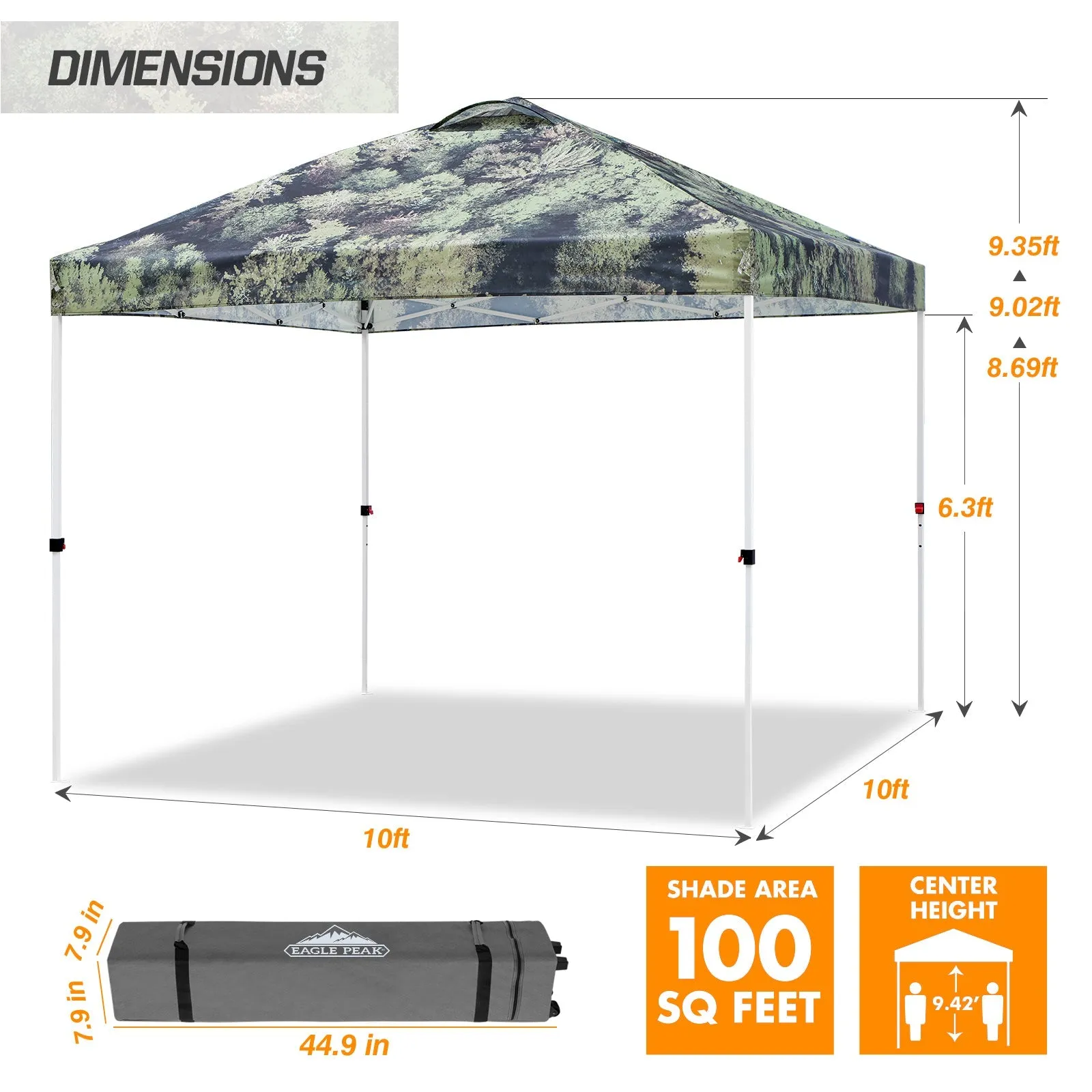 SHADE GRAPHiX Easy Setup 10x10 Pop Up Canopy Tent with Digital Printed Tree Camo Top