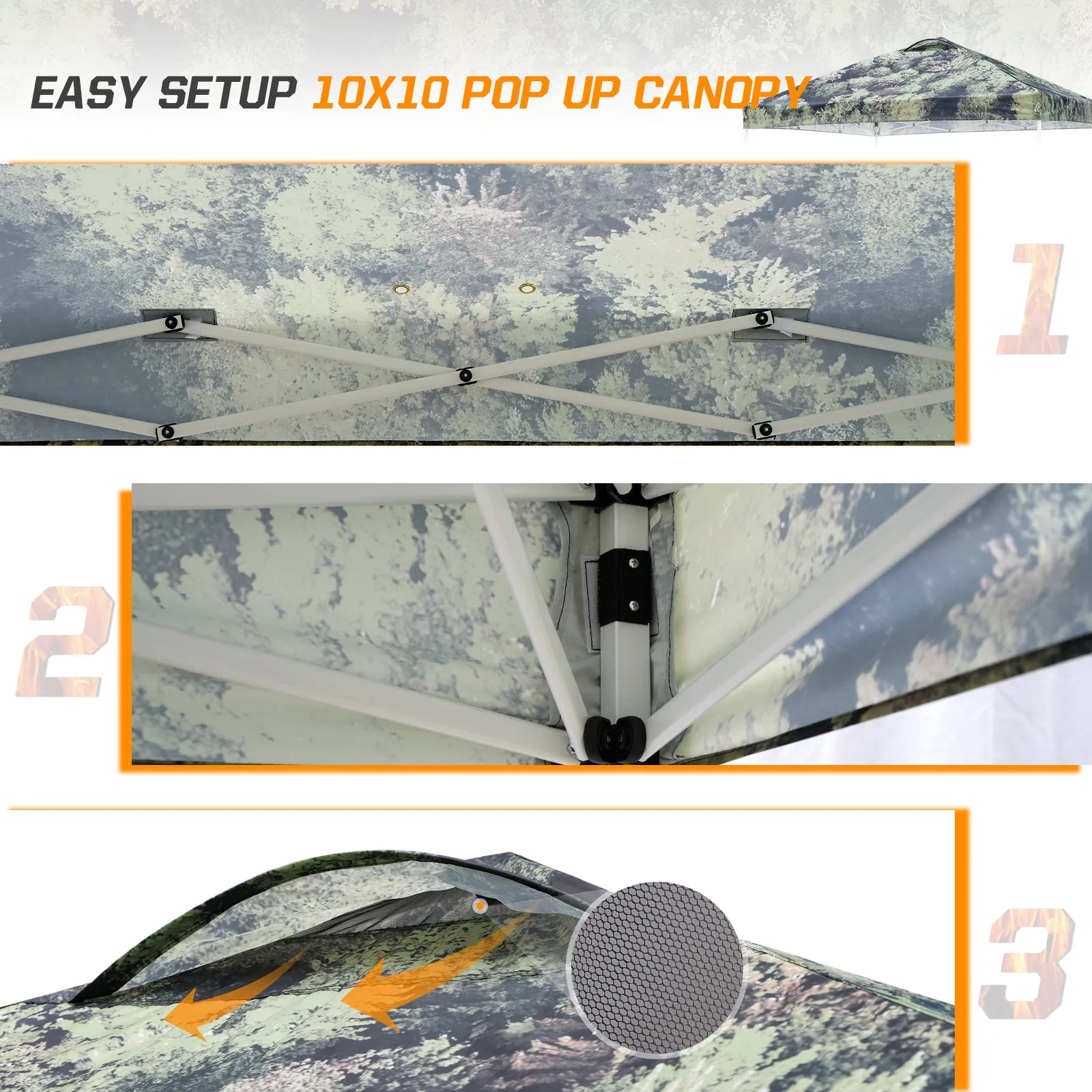 SHADE GRAPHiX Easy Setup 10x10 Pop Up Canopy Tent with Digital Printed Tree Camo Top