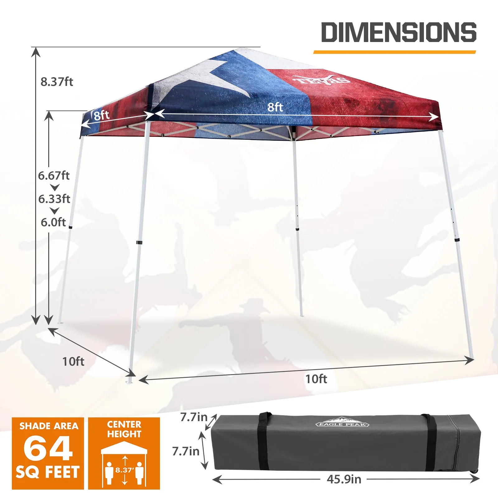 Slant Leg Pop up Canopy Tent, 10x10 Base 8x8 Top with SHADE GRAPHiX High Quality Digital Printed Top