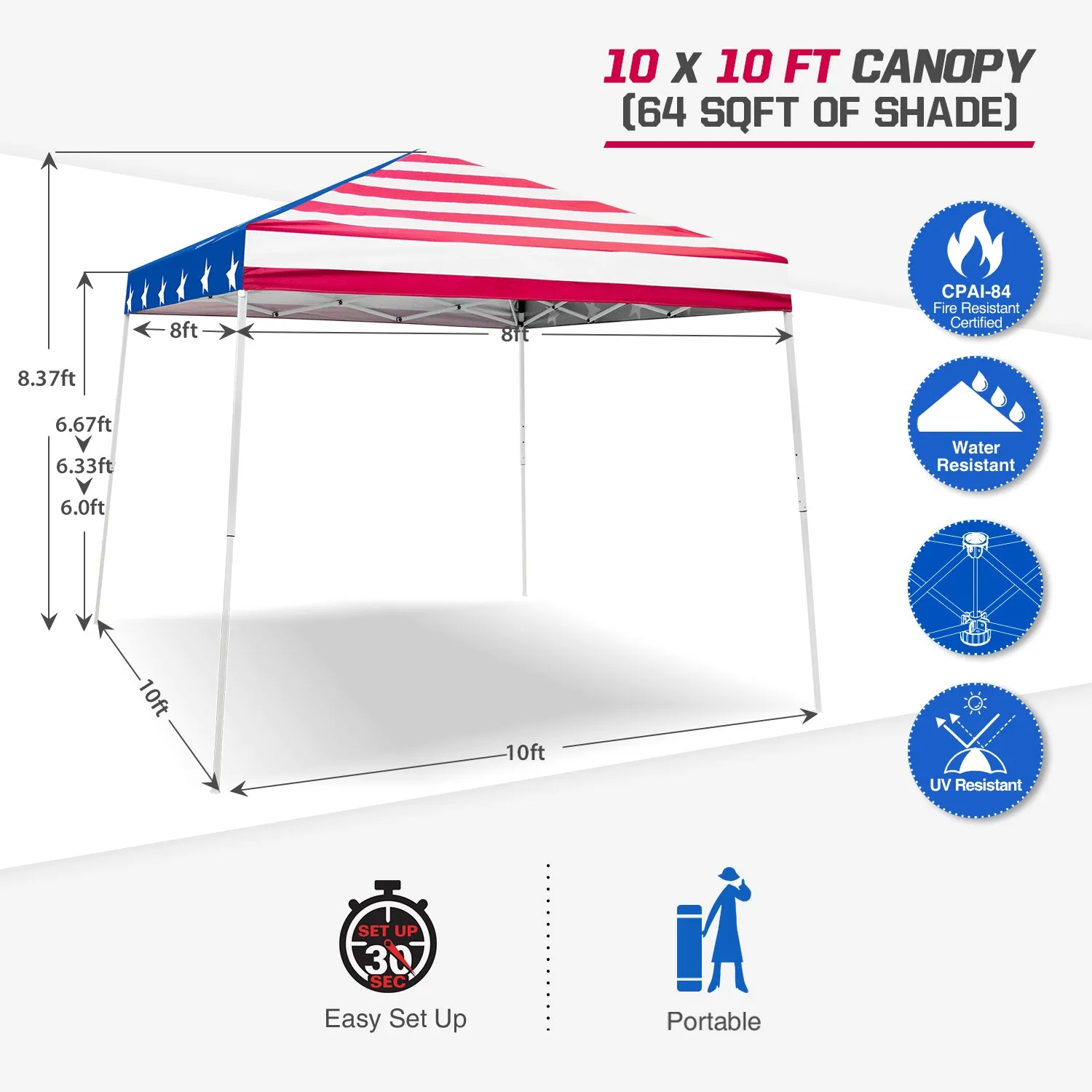 Slant Leg Pop up Canopy Tent, 10x10 Base 8x8 Top