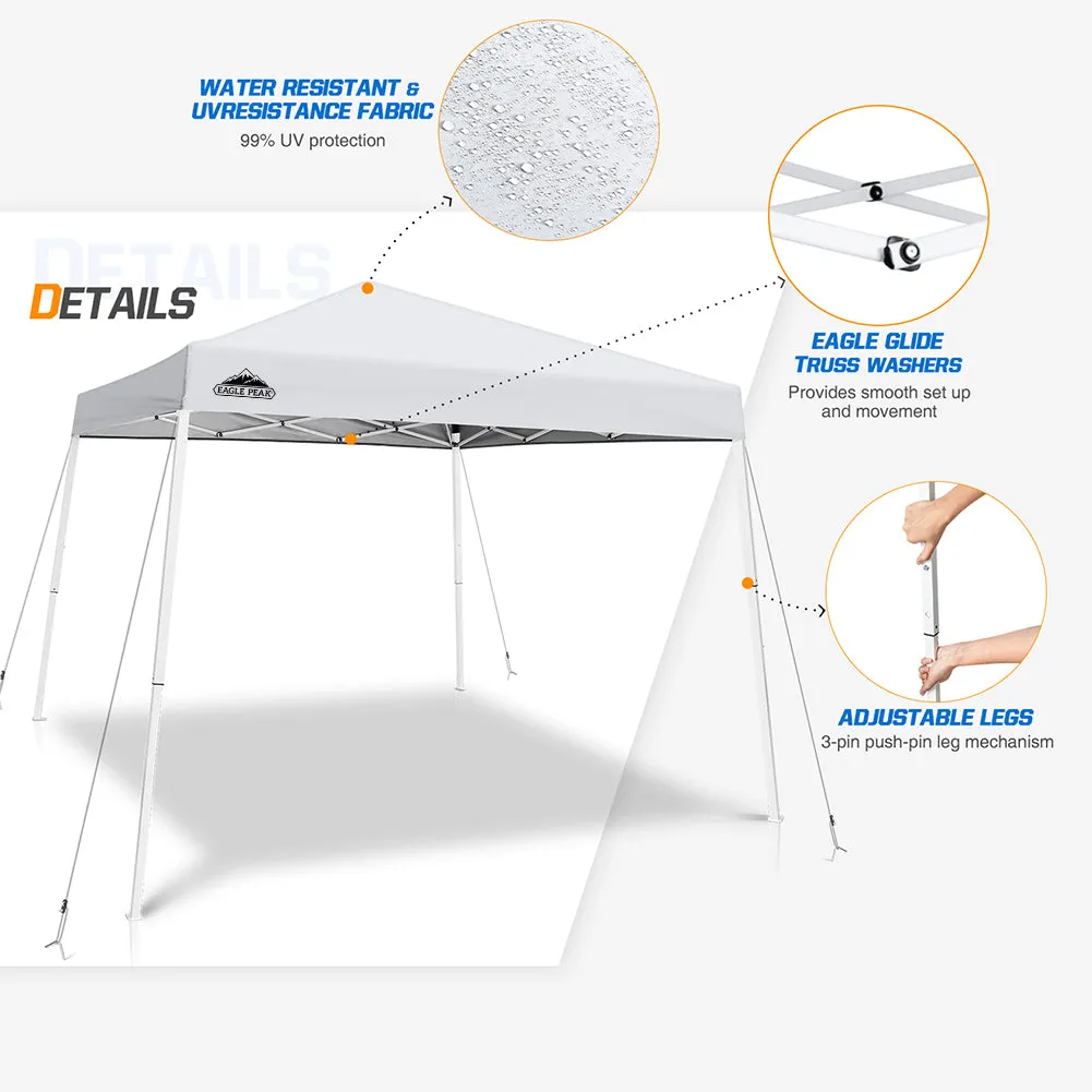 Slant Leg Pop up Canopy Tent, 10x10 Base 8x8 Top