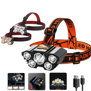 Super Bright 5 LED Strong Headlight Built-in 18650 Battery USB Rechargeable Head-Mounted Flashlight For Outdoor Camping Fishing