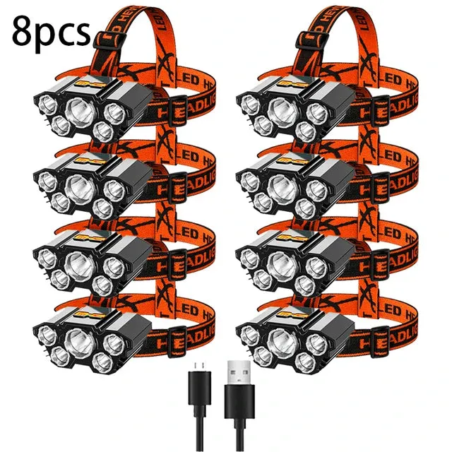 Super Bright 5 LED Strong Headlight Built-in 18650 Battery USB Rechargeable Head-Mounted Flashlight For Outdoor Camping Fishing