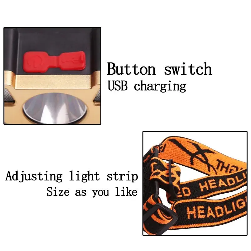 Super Bright 5 LED Strong Headlight Built-in 18650 Battery USB Rechargeable Head-Mounted Flashlight For Outdoor Camping Fishing