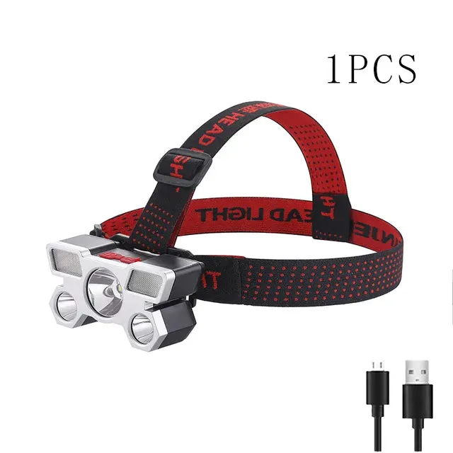Super Bright 5 LED Strong Headlight Built-in 18650 Battery USB Rechargeable Head-Mounted Flashlight For Outdoor Camping Fishing