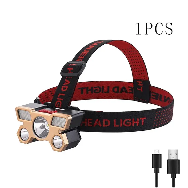 Super Bright 5 LED Strong Headlight Built-in 18650 Battery USB Rechargeable Head-Mounted Flashlight For Outdoor Camping Fishing